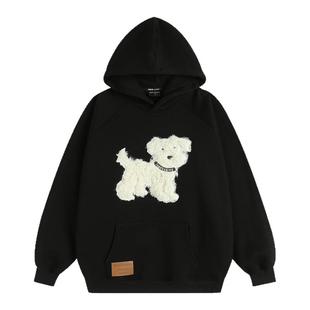 【INSKR】国潮牌情侣美式「毛绒狗狗刺绣卫衣」宽松加绒连帽衫男