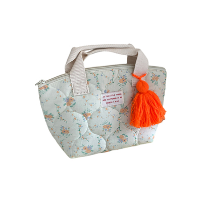 碎花绗缝棉质手拎袋便当包