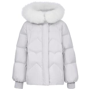 ONLY2025冬季新款甜美心形绗缝狐狸毛领实用口袋连帽羽绒服女