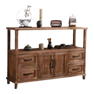 复古实木茶水柜客厅美式餐边柜置物架靠墙家用收纳储物柜阳台柜子