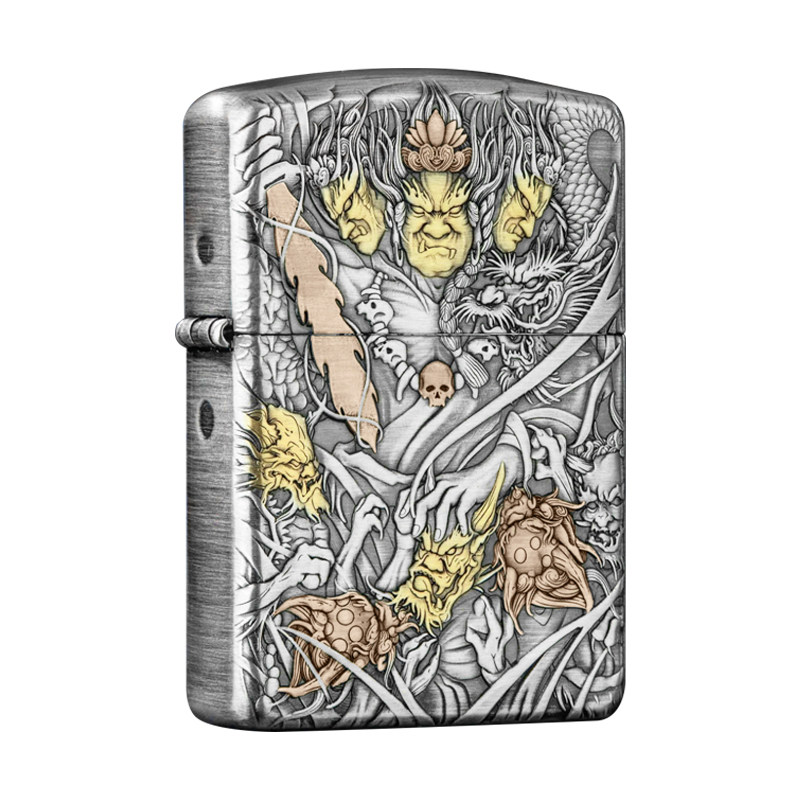 ZIPPO熏银鎏金狼王不动明王