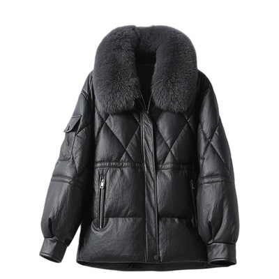 皮衣女短款黑色韩版宽松狐狸毛领