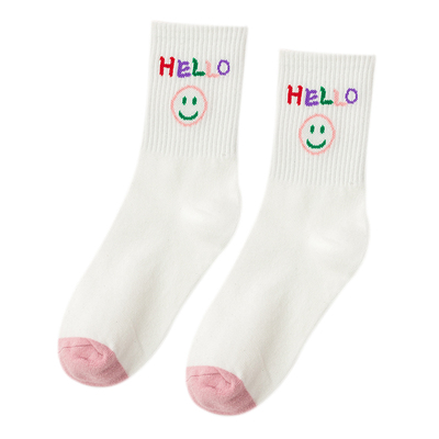 彩虹笑脸运动袜子中长筒全棉