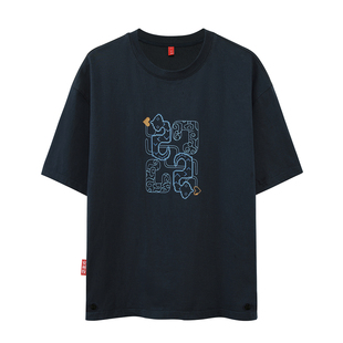 【安州牧】2025夏季中国风蛇年蟠虺纹印花宽松休闲重磅短袖T恤