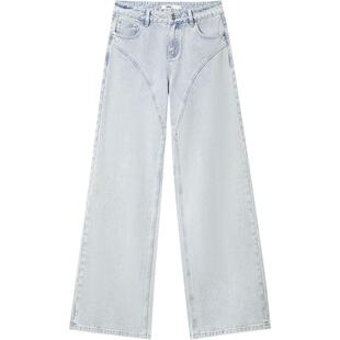 LINCCHIC金羽杰牛仔裤子女款高腰阔腿裤烫钻直筒牛仔裤女JE134Y