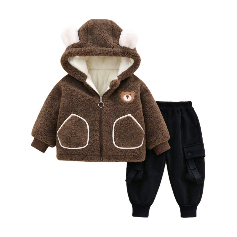 婴幼儿小熊加厚保暖棉服套装