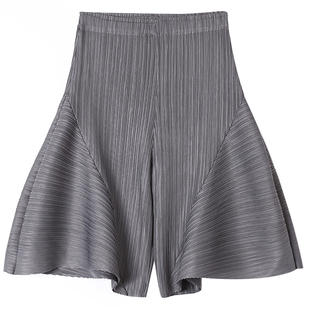 短裤女夏小马裤高腰简约学生健身阔腿裤休闲裤显瘦裙裤褶皱微喇裤