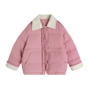 布丁哈鲁童装冬装女童2025冬季新款儿童撞色加绒加厚羽绒服外套