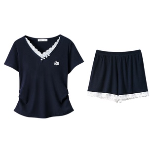 睡衣女款夏季凉感纯棉花边甜美家居服短裤薄高级感带胸垫可外穿套