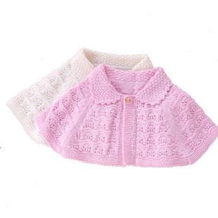 宝宝绒线纯手工编织毛衣披肩缕空百搭小坎肩羊毛线粉白三色斗篷