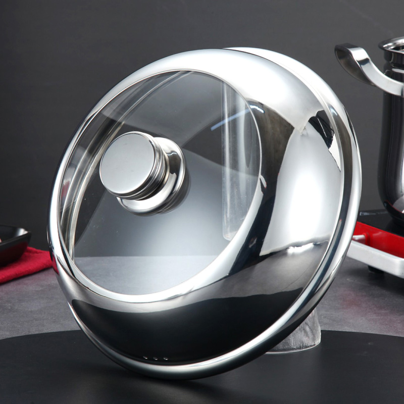 不锈钢炒菜锅盖家用可视玻璃透明炒锅盖加高蒸锅铁锅汤锅通用盖子