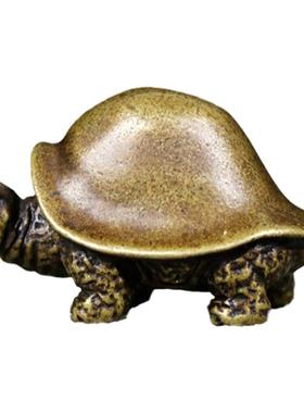 黄铜乌龟可爱风手工盖置茶道摆件