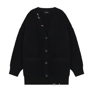 WE11DONE女士硬挺肩线针织开衫简约宽松穿孔细节上衣日常休闲