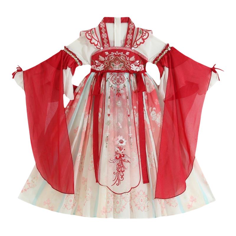 披帛女童汉服2026春秋装古风襦裙儿童古装公主裙复古走秀连衣裙