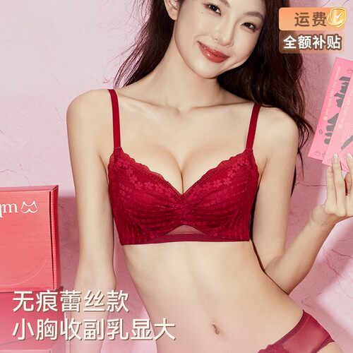 多情猫小胸聚拢秋冬新款显大粉底液性感蕾丝防下垂上托收副乳文胸