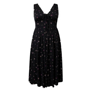 TORRID千金风红色方领泡泡袖连衣裙女大码名媛风小礼服平时可穿