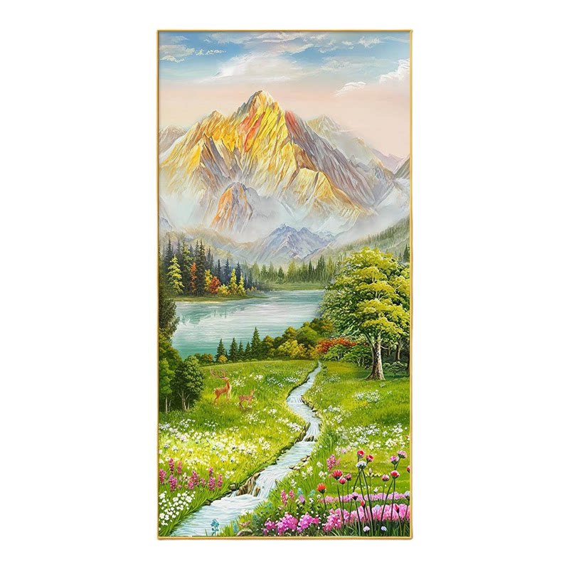 日照金山挂画玄关画油画聚宝山水画高级感风景走廊过道装饰正对门