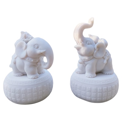 白云石大象一对招财汉白玉小象装饰客厅办公室家用门口风水摆件