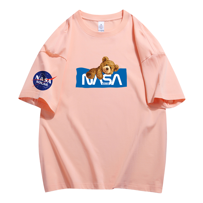 NASA SOLAR联名款2022夏季情侣纯棉男女宽松上衣圆领短袖T恤潮牌