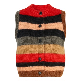 【折扣】CORDERA 秋冬女红色条纹马海毛绵羊毛混纺马甲