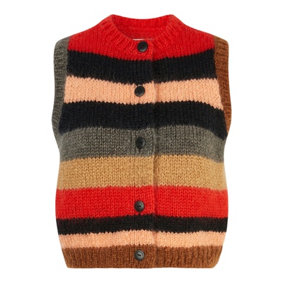 【折扣】CORDERA 秋冬女红色条纹马海毛绵羊毛混纺马甲