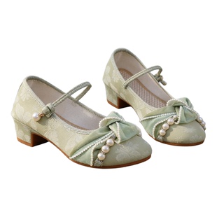 国风旗袍鞋春夏2026新款复古绿色缎面低跟配马面汉服新中式单鞋女