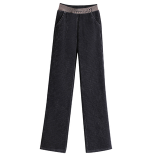 雪尼尔阔腿裤女秋冬季加绒加厚高腰大码裤子胖mm显瘦春秋季直筒裤