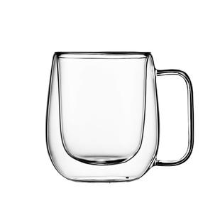 双层水杯家用早餐杯耐热防烫拿铁牛奶简约杯子带把手咖啡杯玻璃杯