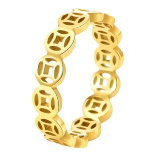 泰爱你时尚日日见财镂空铜钱戒指男女钱币招财钛钢财运滚滚指环