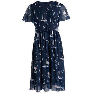 海兰丝HOT推荐夏新款气质收腰显瘦短袖A字裙流行碎花雪纺连衣裙