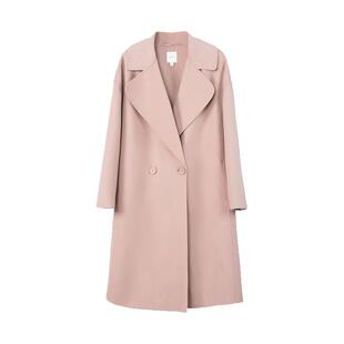 HONRN/红人气质粉色中长款双面羊毛呢子大衣外套女秋冬HG55OD861