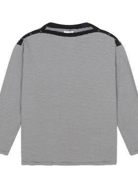 BUCH WEAR T恤女2026秋季新款一字领纽扣棉质条纹长袖上衣654286