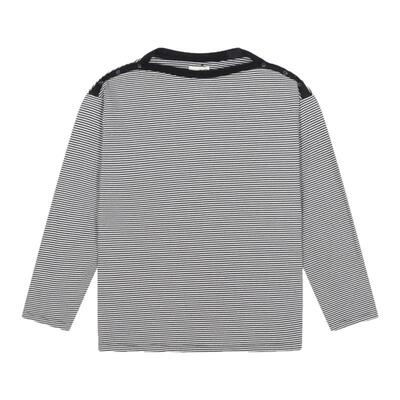 BUCH WEAR T恤女2026春季新款一字领纽扣棉质条纹长袖上衣654286