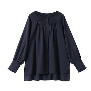 淘么淘 2026年春季 法式优雅重工条纹提花天丝棉打揽圆领长袖衬衫