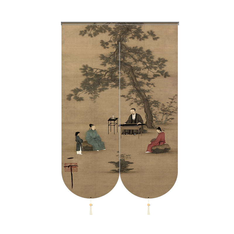 中古风宋式半帘茶室隔断门帘定制