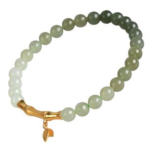 和田玉手链女 925银竹节羊脂玉藕粉烟紫玉石散珠节节高升碧玉手串