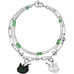 BLACKHEAD/黑头情侣双层手链男士猫咪吊坠女生甜酷送礼可爱双层