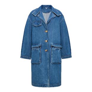 lost in echo春夏高级牛角扣立体大口袋气质宽松茧型牛仔风衣外套