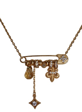 astudio纯银鸢尾花别针流苏项链