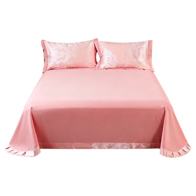 床单单件纯棉100全棉单独轻奢新款高档粉色圆角花边裙边四季通用