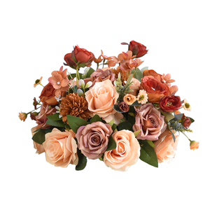 餐厅餐桌花摆花仿真花桌面花艺摆件酒店饭店圆桌中间转盘装饰假花