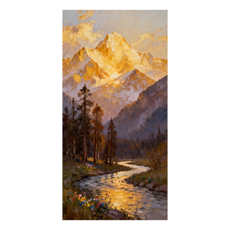 可班艺术纯手绘油画日照金山风景