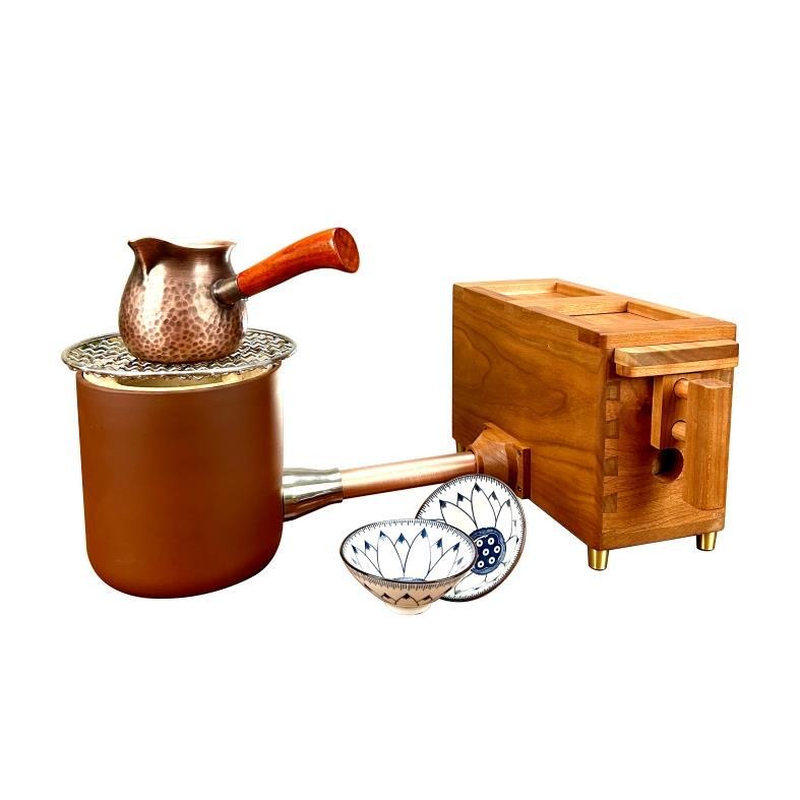 纯手工樱桃木风箱炭炉紫铜壶套装