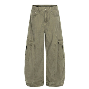 2Messages 美式复古多口袋工装弯刀裤男女宽松阔腿小众设计长裤