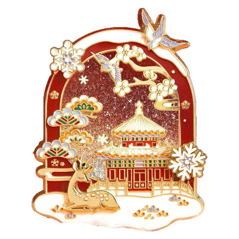 北京文创故宫的雪流沙金属冰箱贴自制梅花鹿旋转雪花纪念品伴手礼