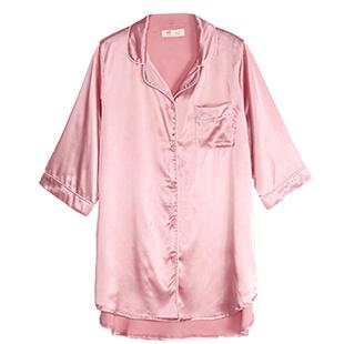 夏天睡裙女士睡衣夏季薄款七分袖丝绸冰丝夏天长款仿真丝衬衫开衫