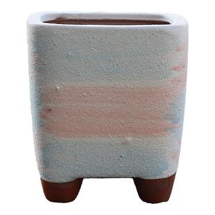 多肉粗陶拇指带脚花盆复古简约方口智能室内生石花桃蛋透气紫砂盆