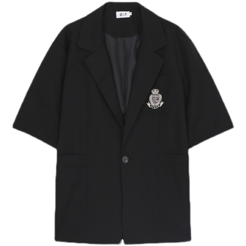 短袖西装黑色夏季男DK制服学院休闲宽松潮流韩版大码套装班服外套