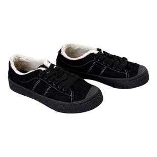 36码女帆布鞋加绒休闲圆头免系带软底冬季一脚蹬摩登棉鞋后跟松紧