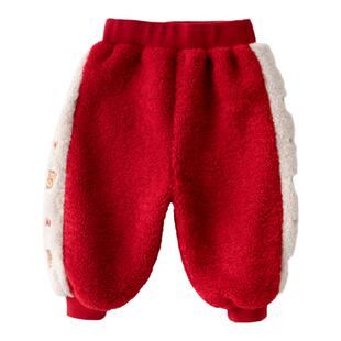 嘟嘟家宝宝裤子婴儿衣服拜年服长裤红色过年加绒加厚男童唐装女童